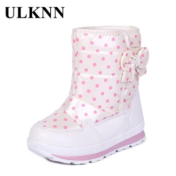 

ULKNN Kid's Winter Snow Boots For Girl Bow-Knot Short Boot Waterproof Baby Boy Big Children'S Plus Velvet Cotton Shoes