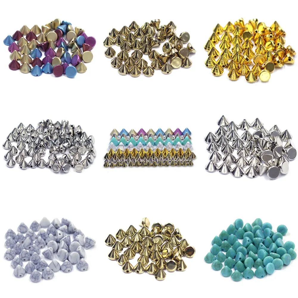 100Pcs Spacer Beads Rivets Spike Studs Garment Acrylic Plastic Cone Mixed For Crafts DIY Clothes Bags Dress Hats