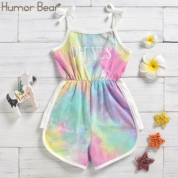 

Humor Bear Fashion New Girls Sleeveless Sling Letter Tie Dye ColorfulJumpsuit Sports Toddler Summer Jumpsuit Kids Clothes