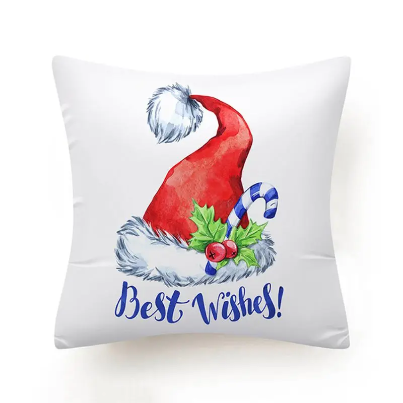 Christmas Throw Pillow Case Cartoon Car Present Santa Hat Snowman Cushion Cover 634E