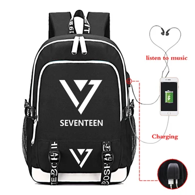 Hipster Seventeen напечатаны usb зарядка ушной раковины отверстие Рюкзак Студенческая школьная сумка, школьные принадлежности для подростков дорожные сумки
