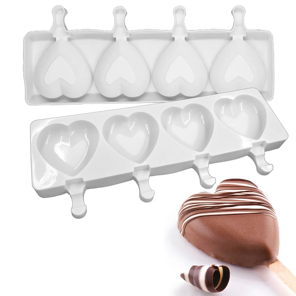 Силиконовая форма для мороженого, 4 отверстия, форма в форме сердца, формы для мороженого, морозильная камера, форма для шоколада, десерта