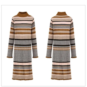 

Striped knitted dress women spring and autumn 2020 new slim bottoming sweater skirt outer wear mid-length skirt