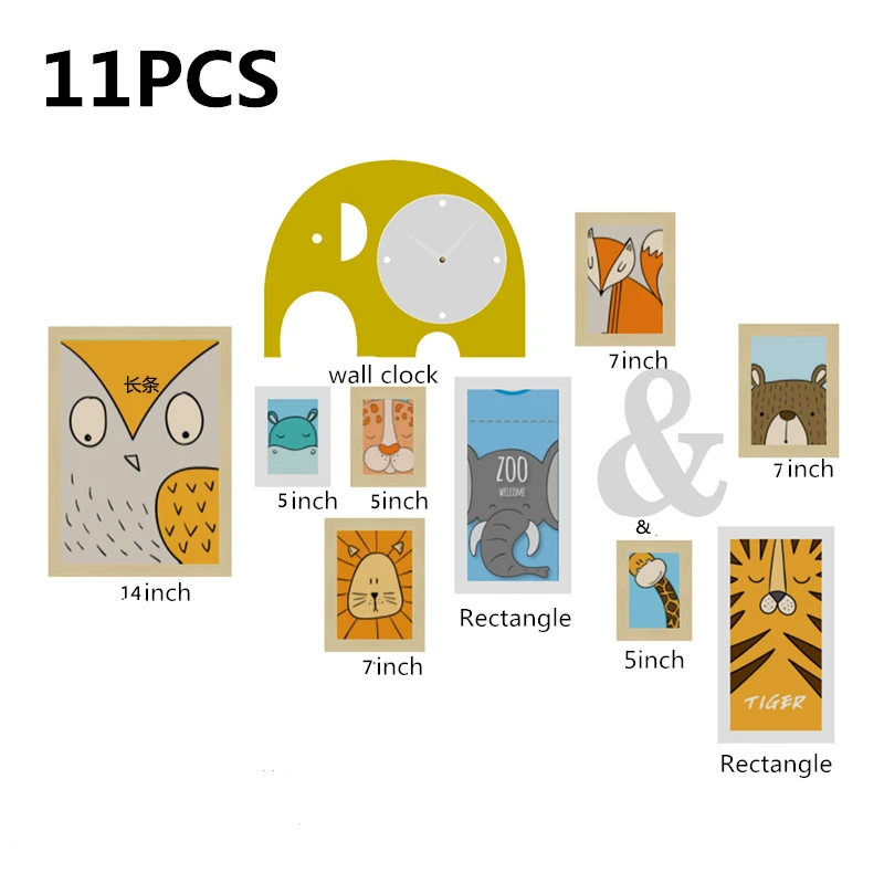 11PCS Бутик 15 шт. мультфильм детская комбинация, фоторамка+ настенные часы украшение дома Гостиная Спальня Кабинет украшения - Цвет: 11PCS