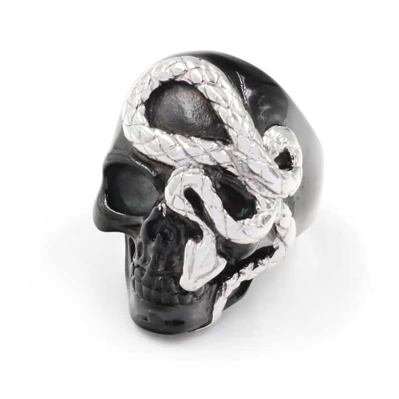 

Free Fan Vintage Black Silver Skull Ring For Men Cool Hiphop Punk Gothic Skull Snake Rings Jewelry 2019