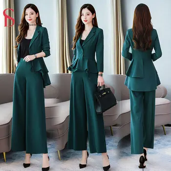 

DS Temperament Suit Women's 2020 Spring and Autumn New Korean Fashion Loose High Waist Thin Wide Leg Pants Two-piece Set