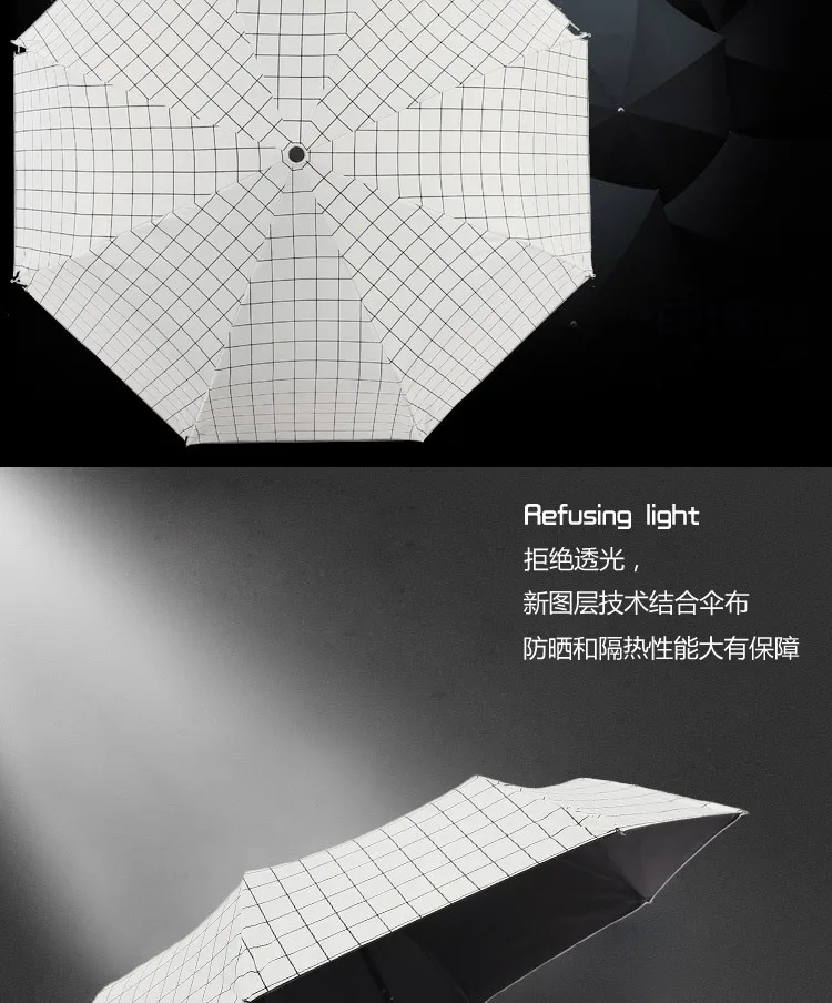 China GIRL'S Three Folding Thickening Vinyl Sun-resistant College Style Plaid Parasol Grid jiu he ban Umbrella Wholesale