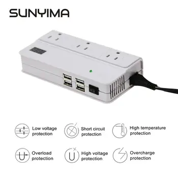 

SUNYIMA 12v to 220V Modified Sine Wave Car Inverter Charger 4USB Inverter Power White Power Supply 200W