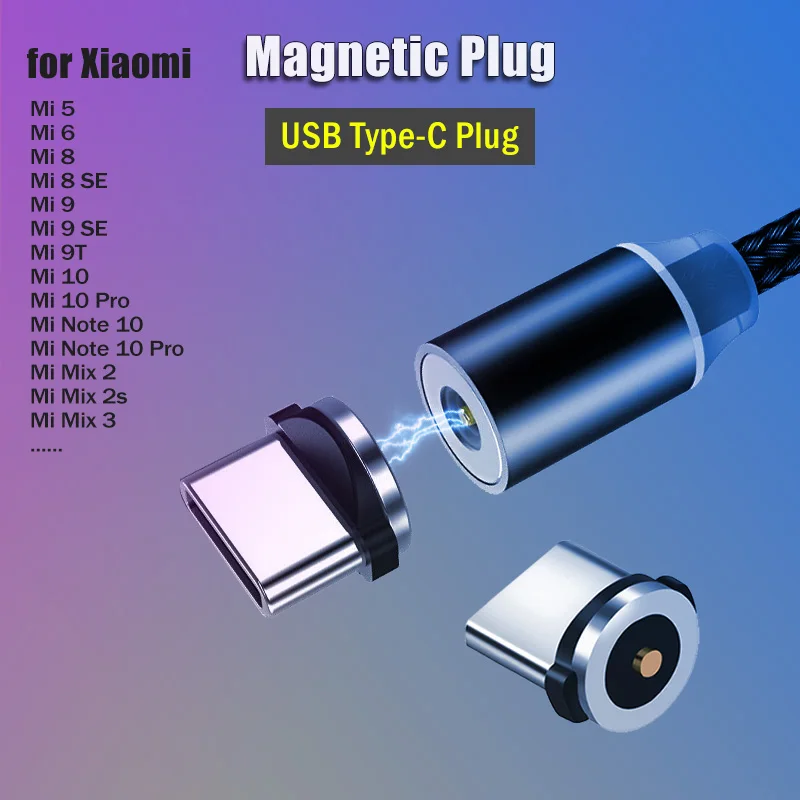USB Type C Круглый Магнитный зарядный штекер для Xiaomi Mi 10 9T 6 8 9 SE Pro A1 A2 A3 Mix 2 2s 3 Poco F1 F2