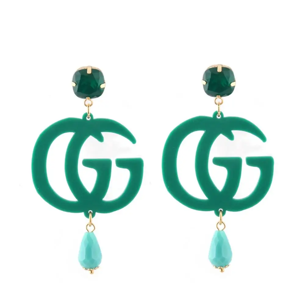 EG-Blue Aretes висячие серьги с буквами для женщин модные большие серьги с кристаллами Роскошные брендовые серьги для свадьбы Oorbellen модный подарок - Окраска металла: EG-Blue