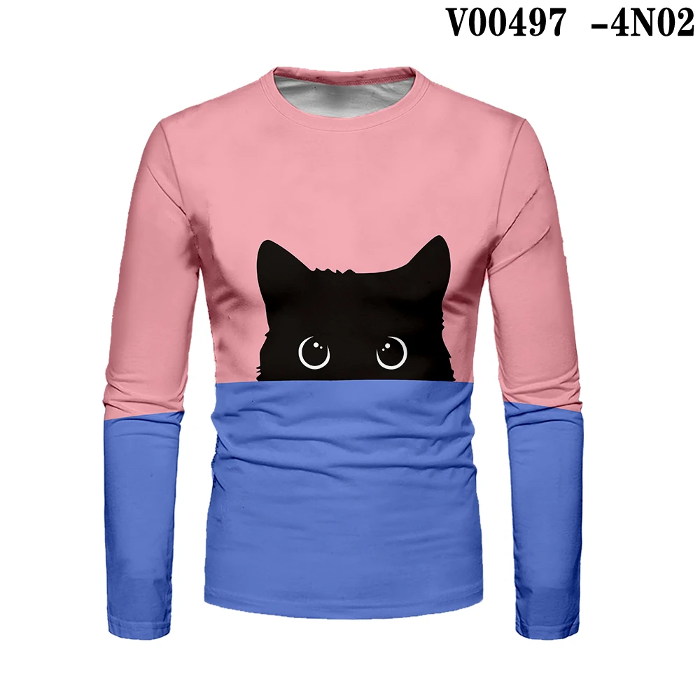 WAMNI белая синяя футболка с котом уличная Kawaii Cat 3D Лоскутная длинная футболка весна осень Harajuku крутая Верхняя одежда футболка - Цвет: V00497