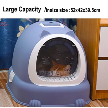 

Large Cat Litter Box with Lid Fully Enclosed Cat Litter Toilet Tray Large Capacity For Fat Cats Trendy Covered Cat Litter Pan