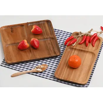 

1pc Wood Compartment Tray Home Plate Snack Divider Fruit Plate (Light Brown)