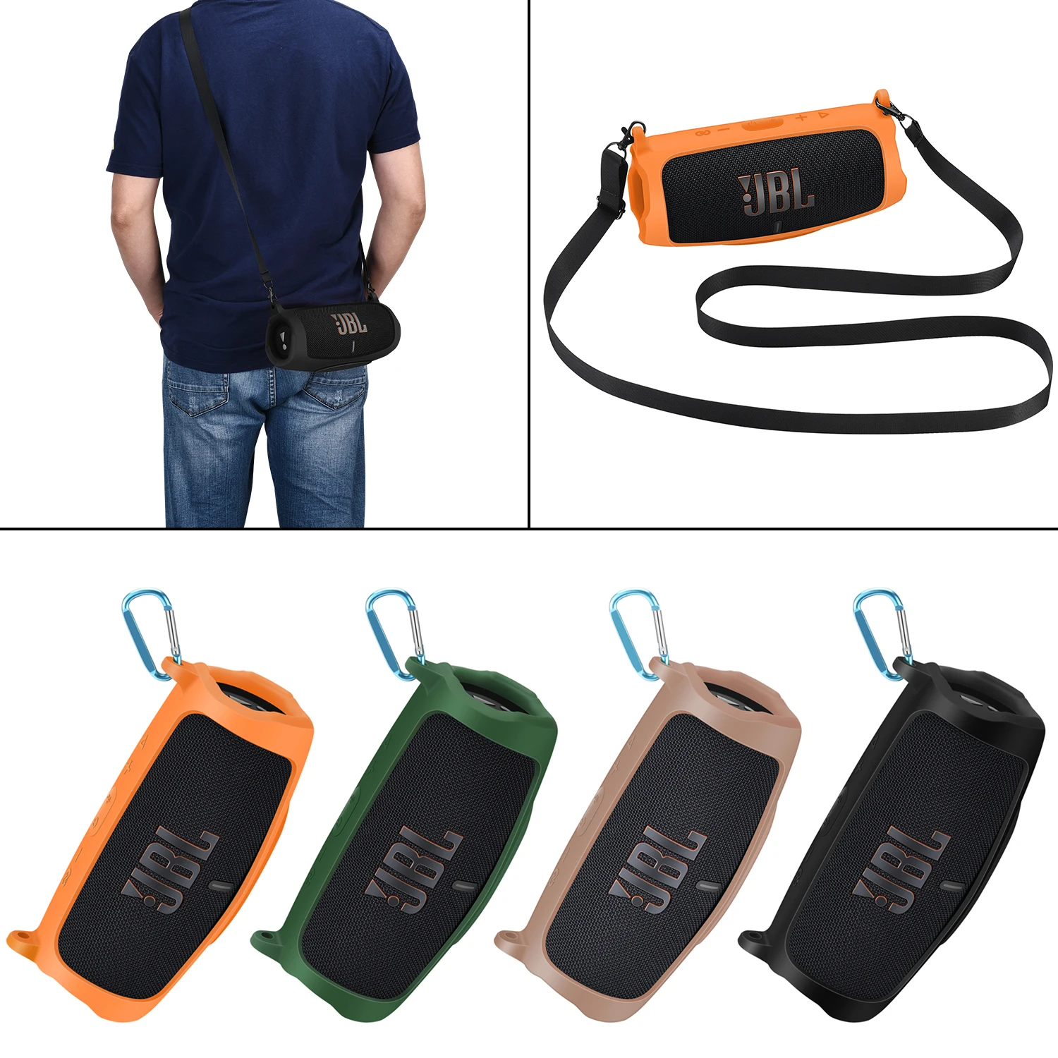 Not Included Speaker Silicon Case Cover Compatible with JBL FLIP 5 Waterproof Portable Bluetooth Speaker Protective Silicon Cover Gel Soft Skin Cover Comes with Carabiner and Shoulder Strap