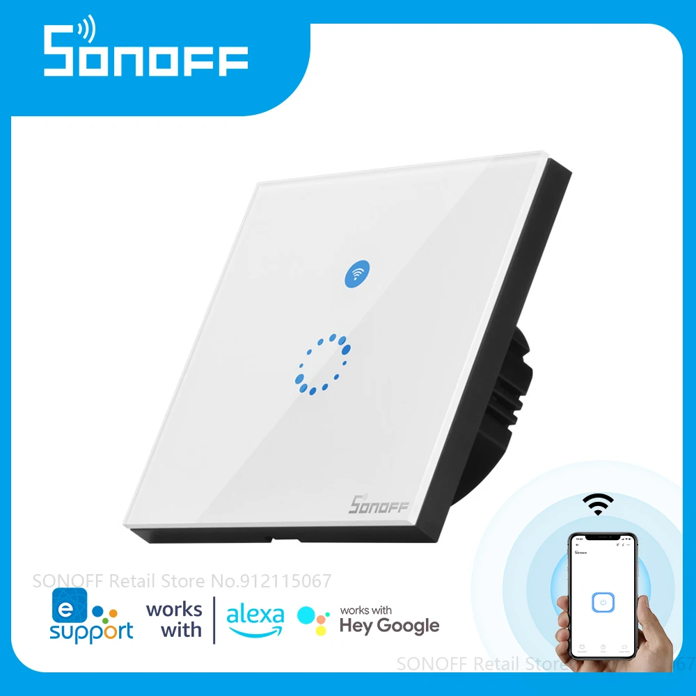 Умный настенный сенсорный выключатель SONOFF T4EU1C 1 клавиша европейский стандарт без