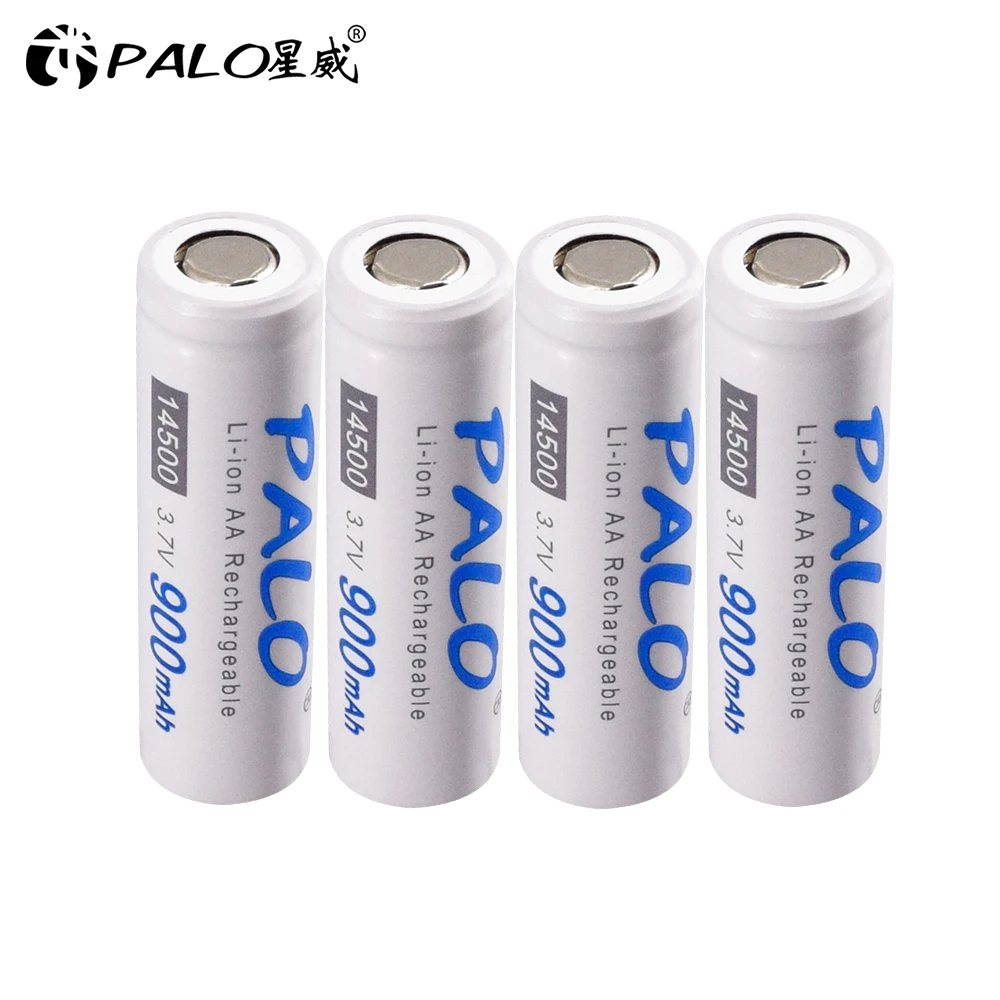PALO 14500 батарея 900mAh 3,7 V литий-ионная аккумуляторная батарея AA батарея литиевая батарея для светодиодных фонарей Налобные фонарики игрушки верхняя голова