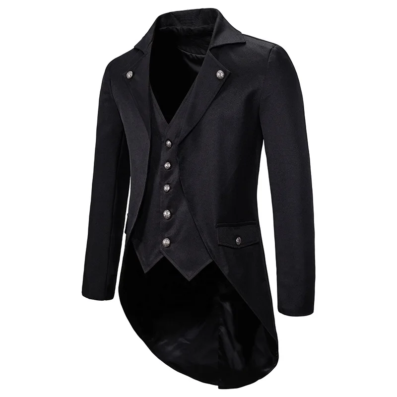 Gothic Victorian Tailcoat Jacket Men Steampunk Medieval Cosplay Costume Male Pirate Viking Renaissance Formal Tuxedo Coats 2XL