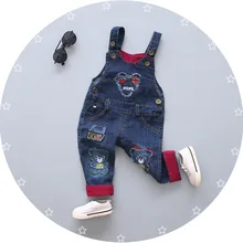 Весна-Осень, штаны на подтяжках с изображением флага Великобритании и медведя, повседневные джинсовые штаны на подтяжках для малышей