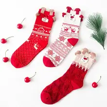 Лося Китайский Год носки Рождественская тема красные губчатые носки хлопковые носки женские милые носки Пушистые Носки