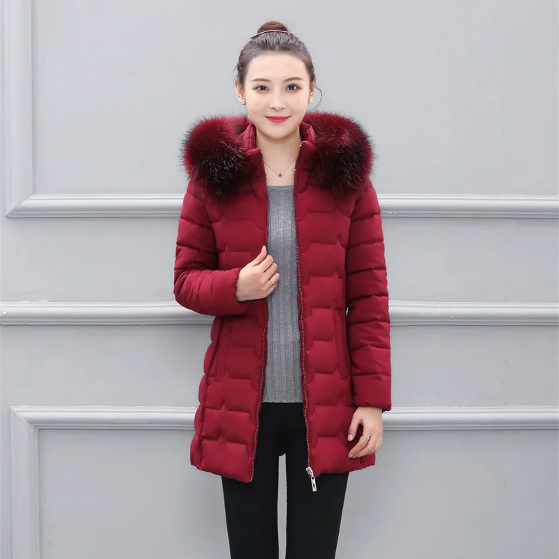

19 Winter Fashion WOMEN'S Cotton Clothes Mid-length Hooded Coat Korean-style Middle-aged Warm down Feather Cotton-padded Clothes