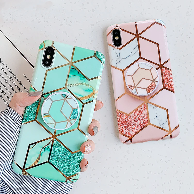 Чехол для Huawei P20 Lite P30 Pro задняя крышка роскошный держатель подставка iPhone 11 Max Marble Art
