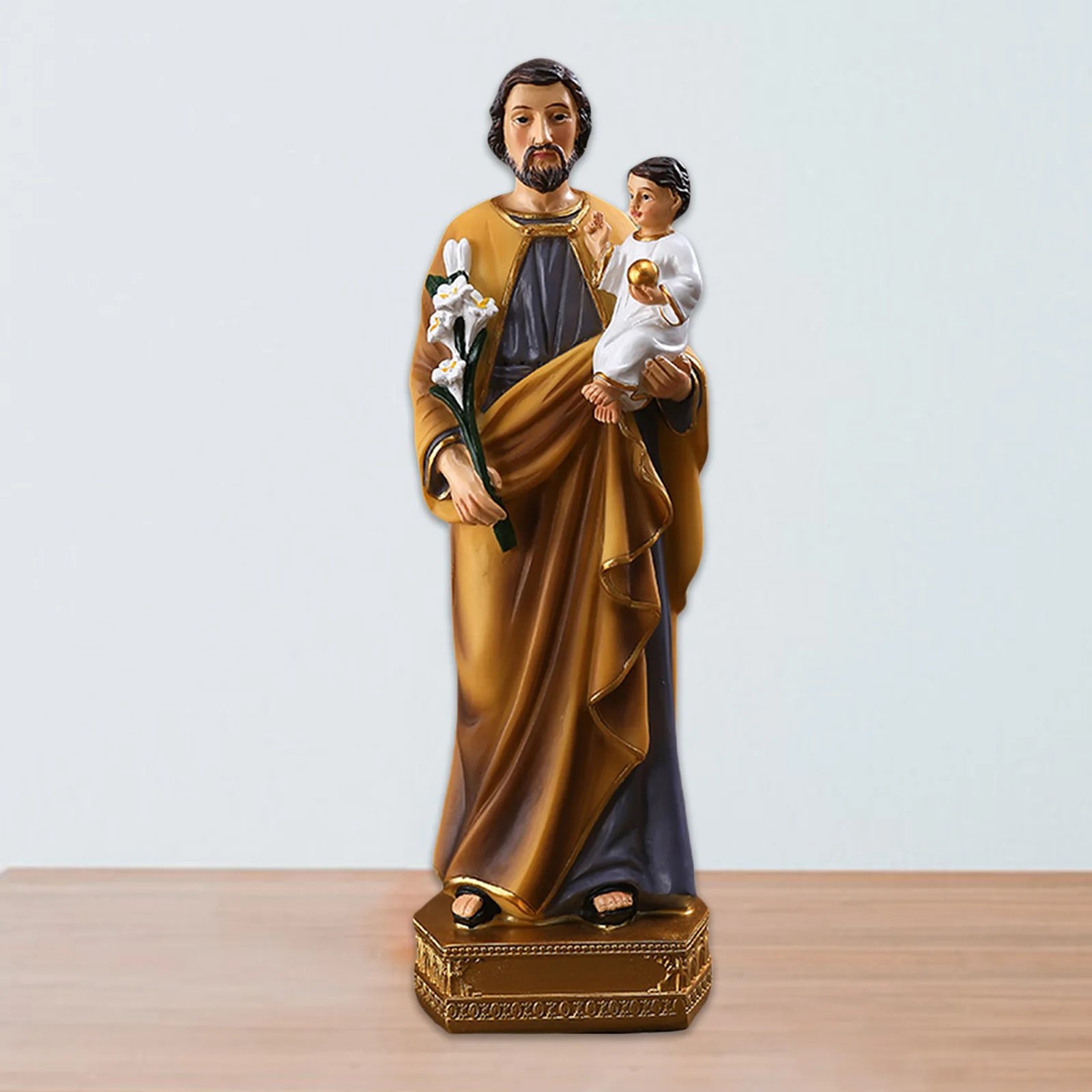 Catholic Church Tabletop Decoration Resin St.Joseph with Child Jesus Figure Colored Religious Statue Gift Decor