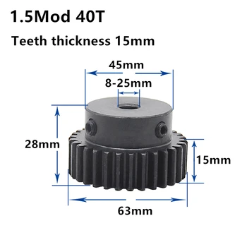 

1.5M 40T High frequency blackening Spur Gear pinion teeth width 15mm 1.5mod gear rack 40teeth