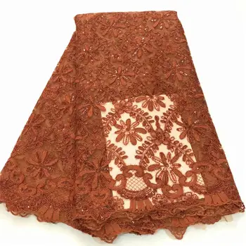 

2020 Latest French Nigerian Sequins Net Lace, African Tulle Mesh Sequence Lace Fabric High Quality For Wedding Dress 5 Yards/lot