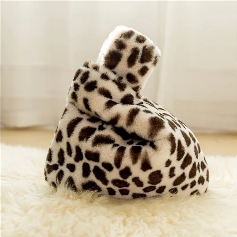 Сумка LANMMRE/Новинка, ручная сумка с имитацией кроличьего меха для женщин, универсальная сумка-мешок с леопардовым принтом YF945 - Цвет: Leopard white