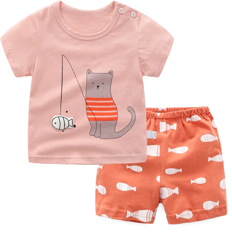 ZWY1047 Baby Boys Clothing Sets Cartoon Print Children Summer Girls Clothes Kids Cotton T Shits+Short Pant 2PCS Sets image_0