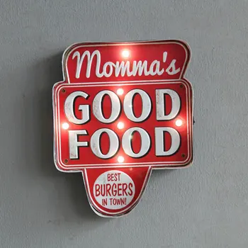 

Creative GOOD FOOD Letter wall decoration Vintage Signs Pub Bar Decoration Wall Lamp LED Metal Plate Sign logo Plaques