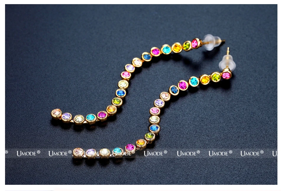 UMODE цветные Австрийские длинные с кристаллами серьги-капли для женщин, модные разноцветные Круглые Золотые ювелирные изделия, женские серьги, Мода AUE0330