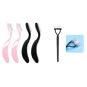 

1 Set 4 Pcs Folding Eyelash Comb Eyebrow Comb Metal Teeth & 1x Eyelash Comb Curlers Makeup Mascara Applicator