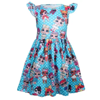 

Baby Girls Dress Kids Cartoon Lol Surprise Doll Pattern Dress For Girls Puff Sleeve Children Dresses Clothes for Girls