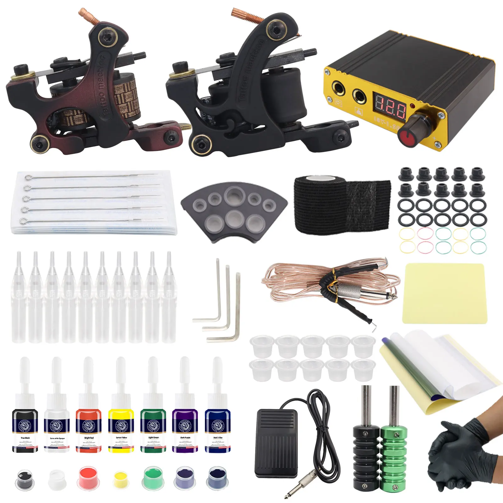 

Kissure Tattoo Equipment Tattoo Beginner Set Tattoo Traditional Machine Set Dual Machine Kits for Liner and Shader Beauty Tools