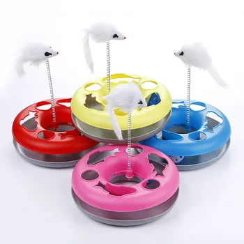 

Pet cat toy multicolor single layer play tray with mouse spring pet supplies