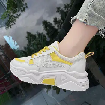 

Spring Summer Mesh Cloth Fashion Breathable Non-slip Sneakers Women's Concise Shallow Mouth Thick Bottom Mixed Color Dad Shoes