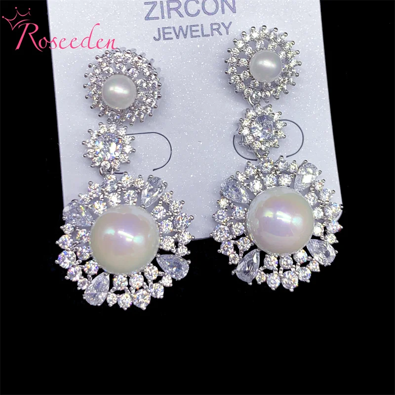 

Luxury Zircons CZ Bridal Earring Jewelry Gorgeous Top Quality Cubic Zirconia Long Dangle Wedding Earrings for Brides RE4323