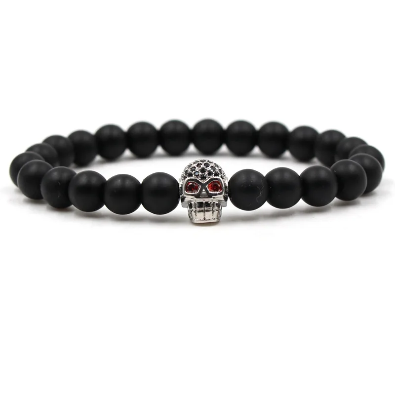 fashion Men's Natural Stone Bracelets set couple Volcanic stone skull beads lucky Bracelets&bangles Jewelry for men gift