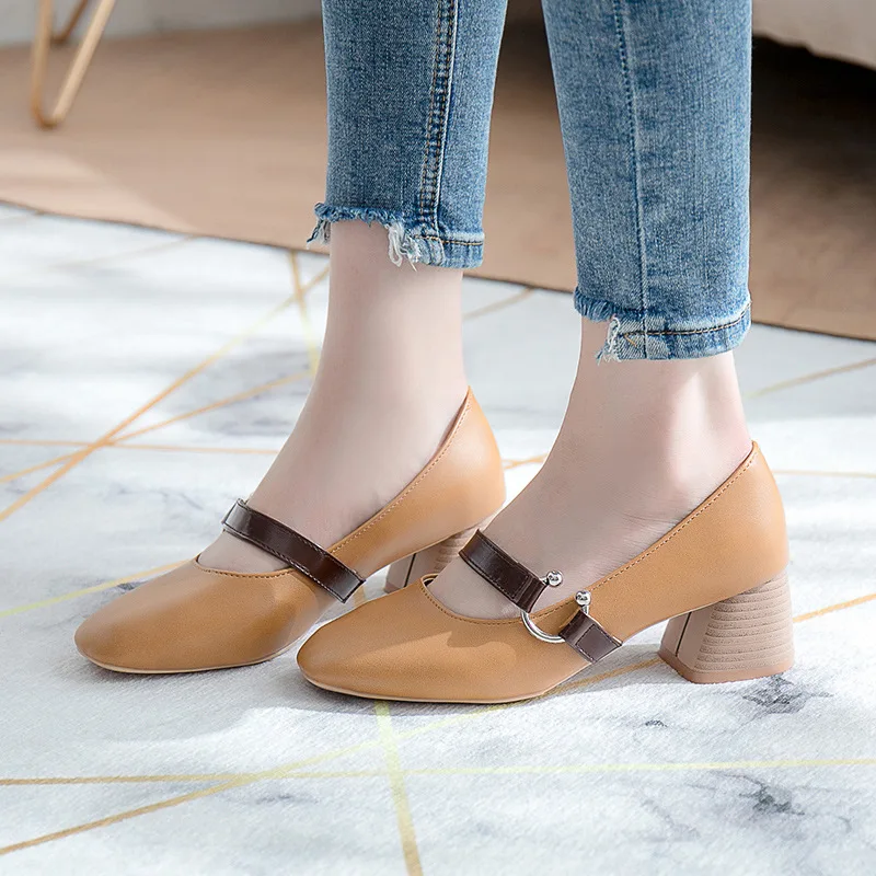 

Single Shoes Spring And Autumn Women's New Style Trend Versatile Chunky-Heel Retro Grandma Shoes Korean-style Semi-high Heeled U