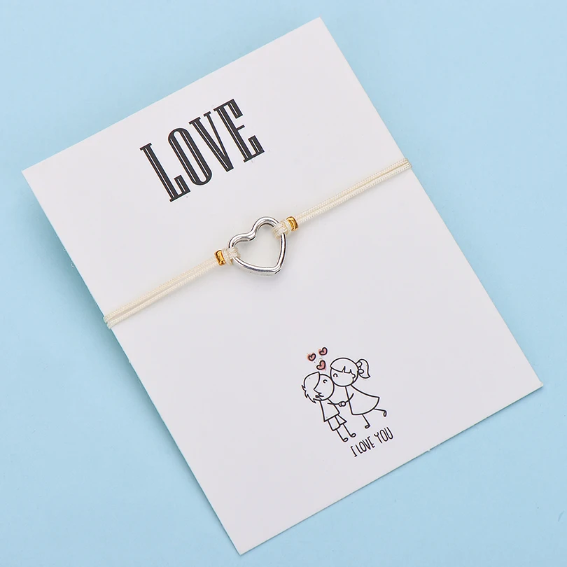 IYOE Wish Card браслеты с сердечком для любви подарок для пары полое сердце многоцветная веревка для женщин и мужчин браслет подарок на день рождения - Окраска металла: 1