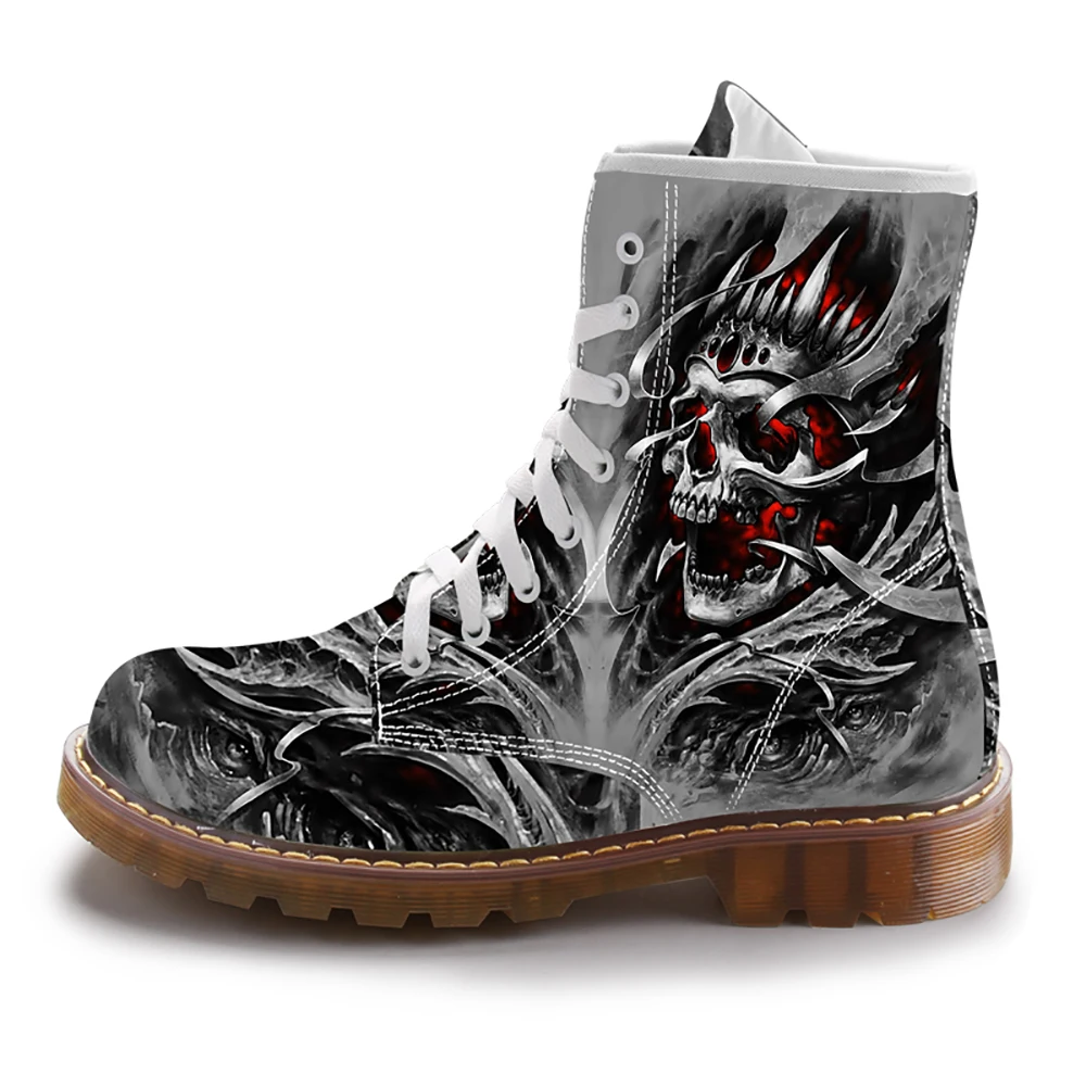 

2019 New Style Men's Boots Mid-Carf Fashion Boots for Man Skull Print Fashion Outdoor Sneakers Motorcycle Combat Boots Plus Size