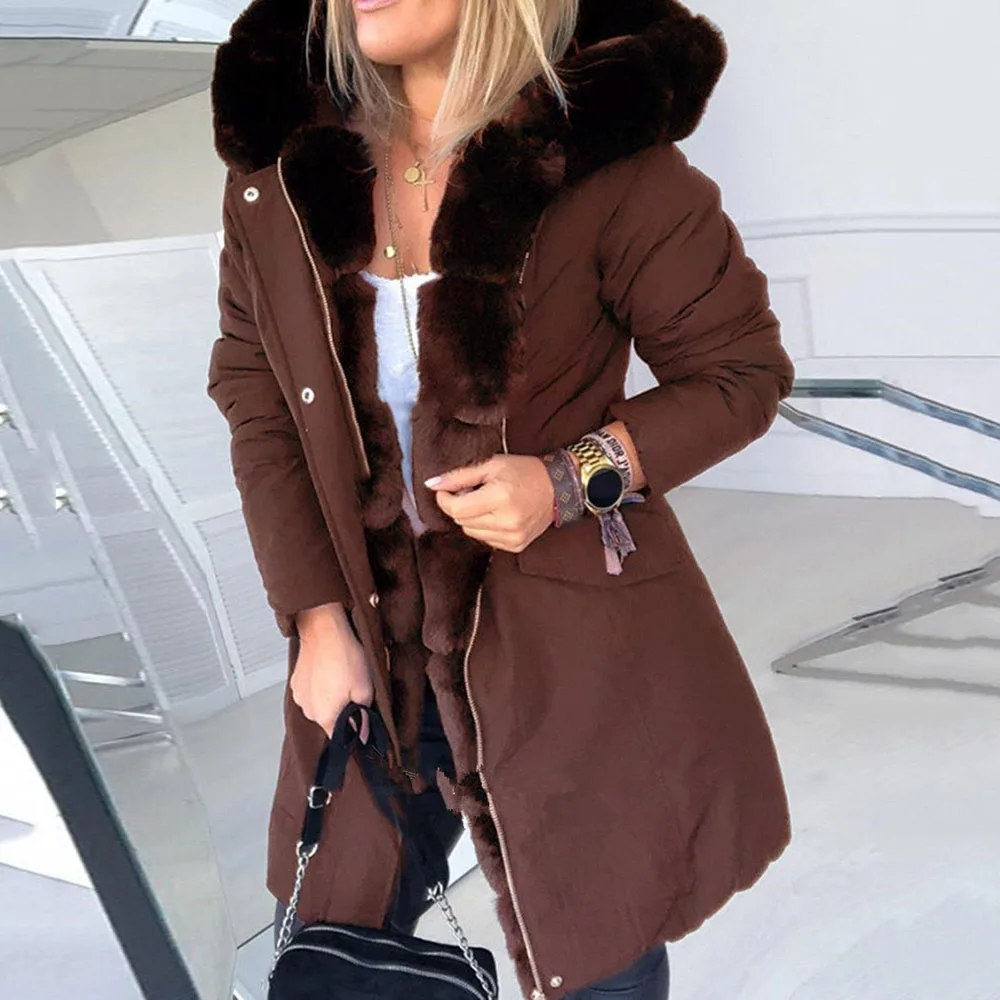 Cotton Padded Jacket Faux Fur Overcoat Women Plus Size Thick Warm Long Hooded Furry Winter Coat Oversized Outwear Parkas |