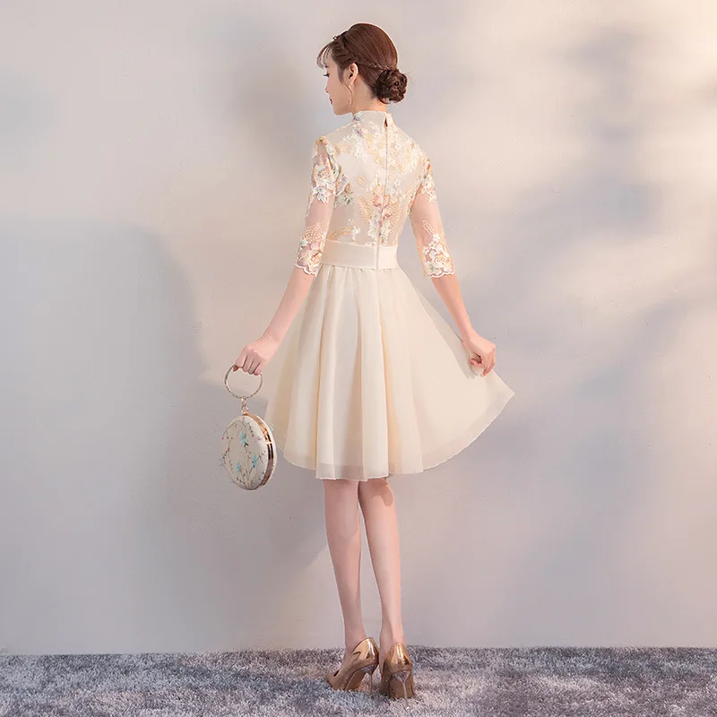 Винтажное платье на пуговицах с кисточками, женское платье Chongsam цвета шампанского, Qipao, Классическое женское платье с цветами, платье для выпускного, qipao, размер S-3XL