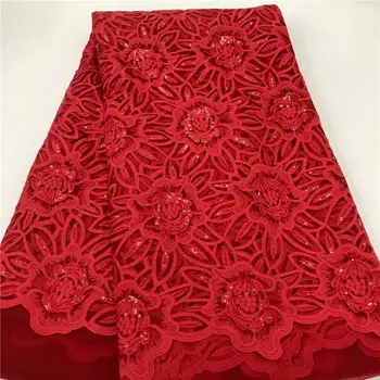 

Red Milk Silk Lace African Nigerian Net Lace Fabric With Sequins High Quality French Mesh Lace Fabric For Wedding Sewing