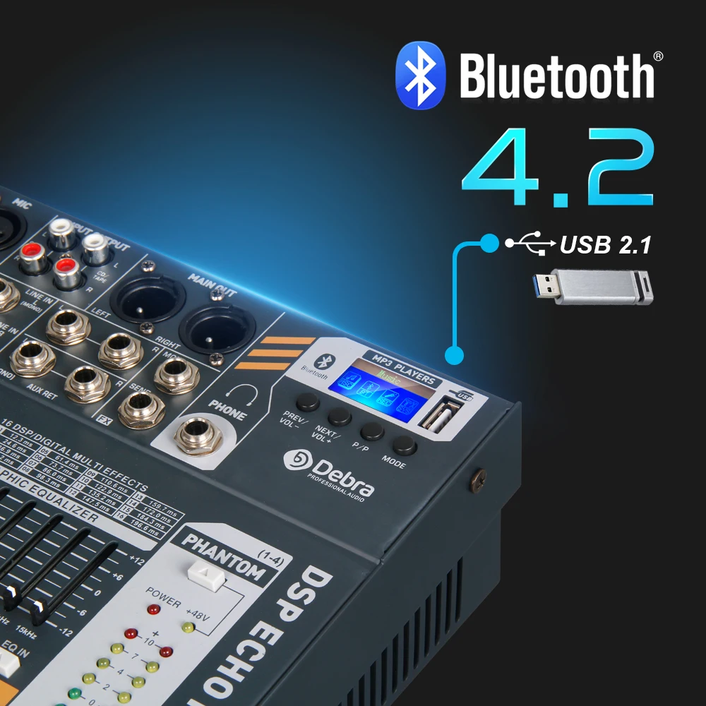 US $136.50 Debra Audio Clean SoundPro EVA8 8Channels Audio Mixer Dj Consoler With 48V Phantom Power USB Bluetooth For Recording Stage