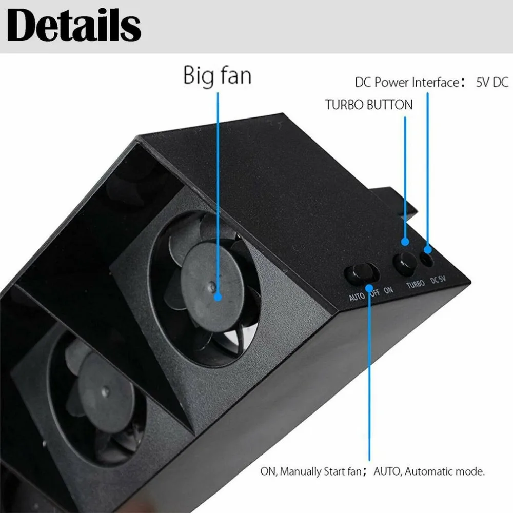 For PS4 console refrigerator cooling fan for PS4 external USB 5-fan Temperature control for Playstation 4 console