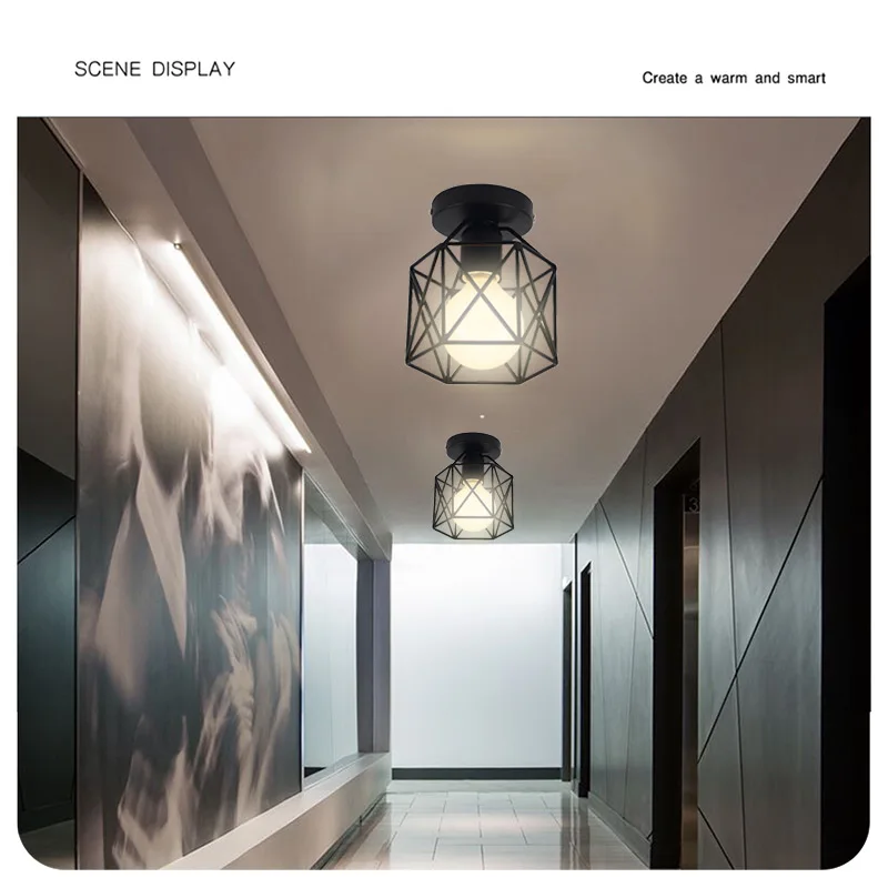 Nordic Black Wrought Iron E27 Led Ceiling Lamps For Kitchen Living Room Bedroom Study Balcony Porch Restaurant Cafe Hotel