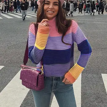 

Fashion sweater Women Sexy Vest Knot O-Neck Sweater Camisole Stripe Knitwear Patchwork Top fashion new sweater women 2019 @8