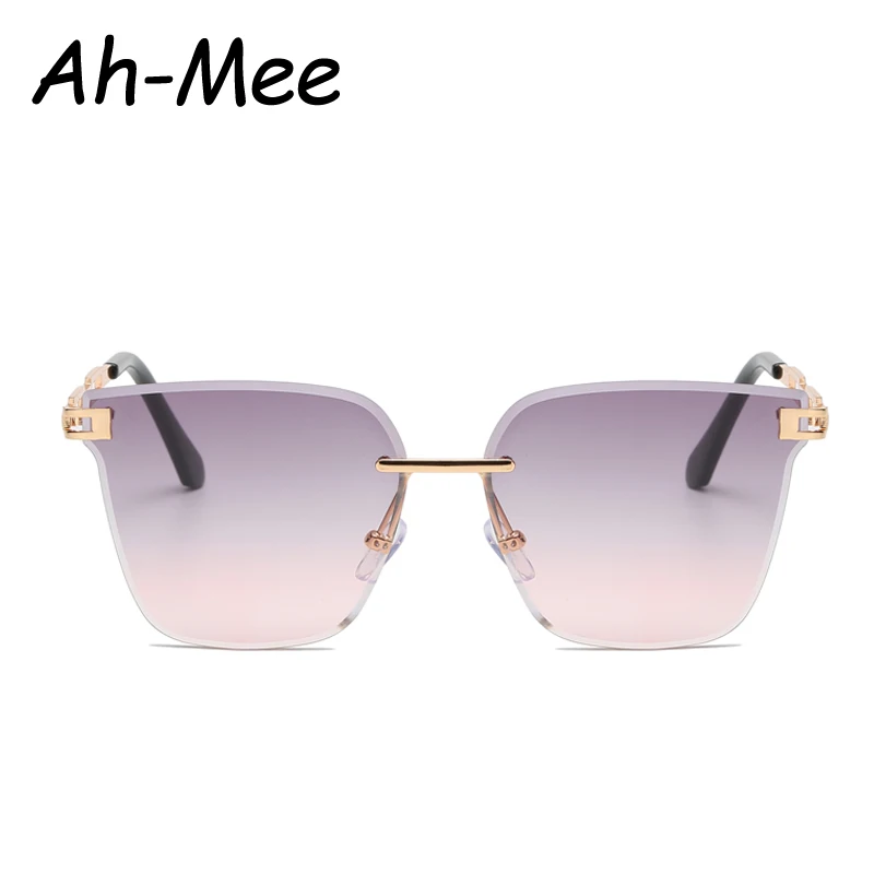 New Sunglasses Women Rimless Cat Eye Eyewear Gradient Brown Cutting Lens Sun Glasses For Female Alloy Eyeglasses Brand_voghion.com